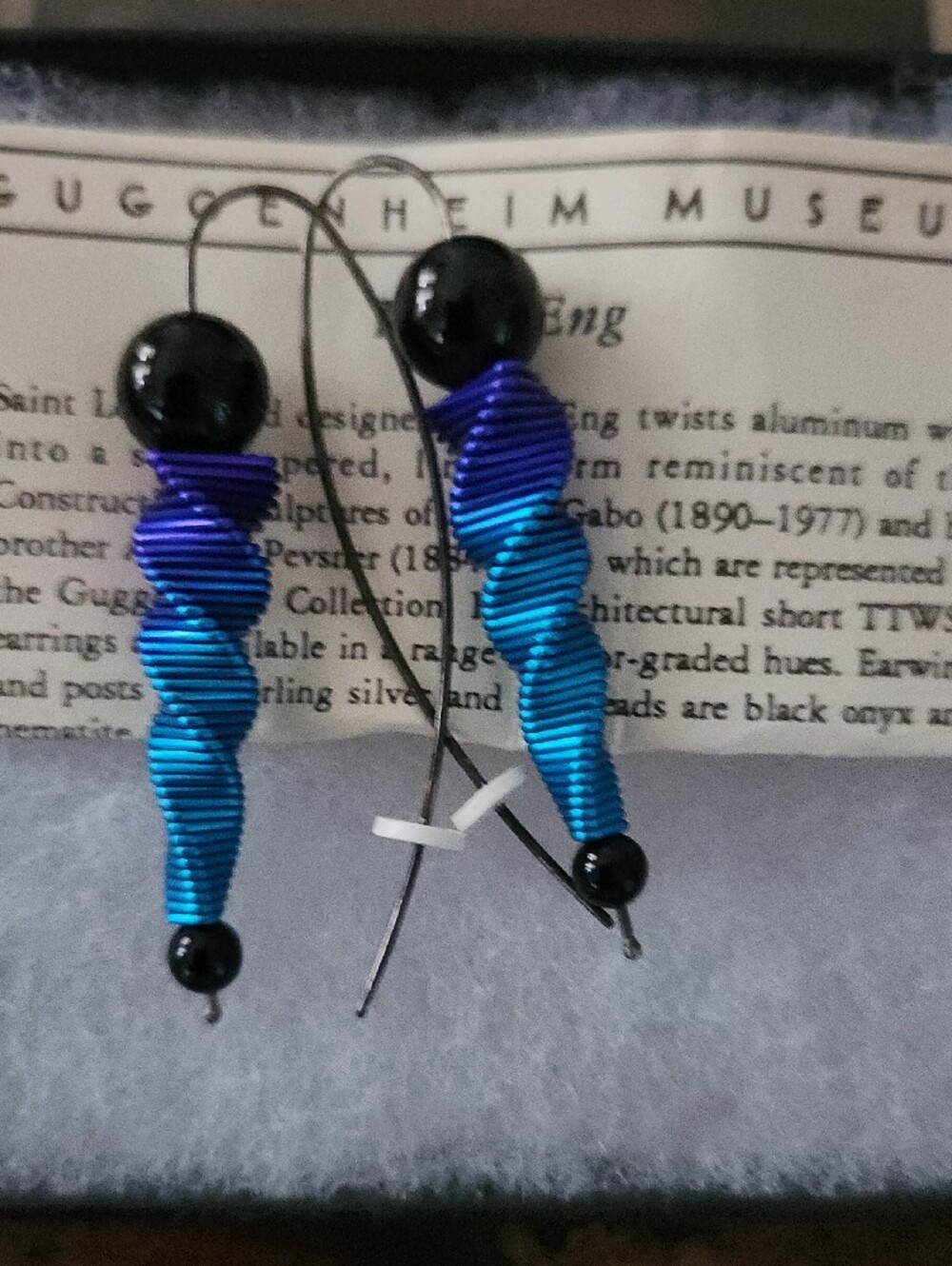 Gradient Blue and Purple Spiral Drop Earrings by Peggy Eng for Guggenheim Museum